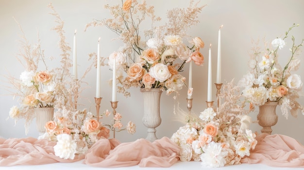 Photo a stunning wedding decor collection includes candelabras flowers and ribbons