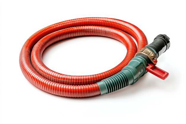 Photo a sturdy red and green industrial hose is coiled tightly ready for use