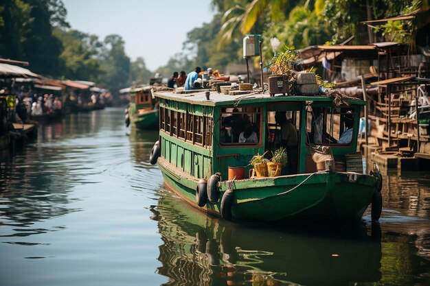 a sturdy river ferry transporting commuters across AI generated