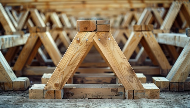 Photo sturdy wooden supports forming a strong building frame at a construction site a closeup view of