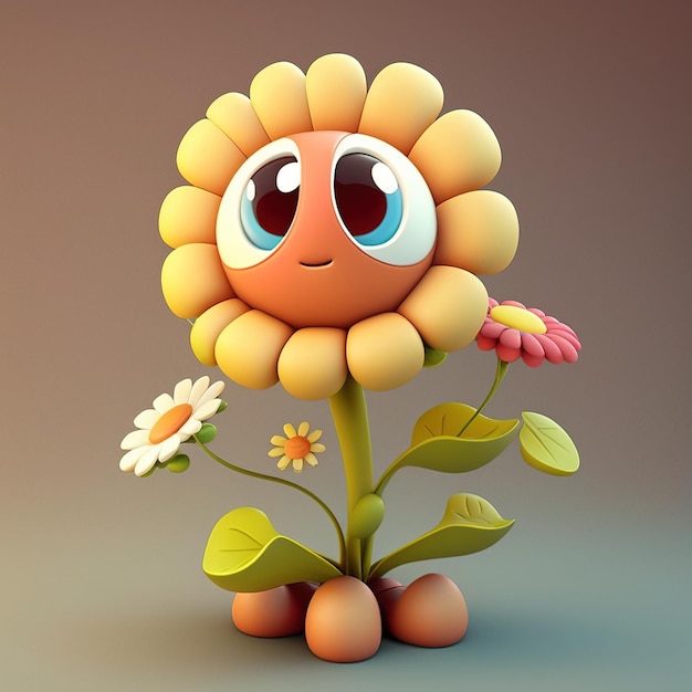 style of a cute 3D cartoon flower character