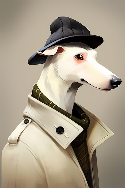 The style of a dog is simplified and stylized in the art of illustrated bust portraits