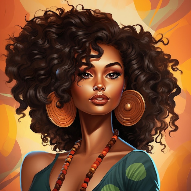 style illustration of a beautiful African American woman