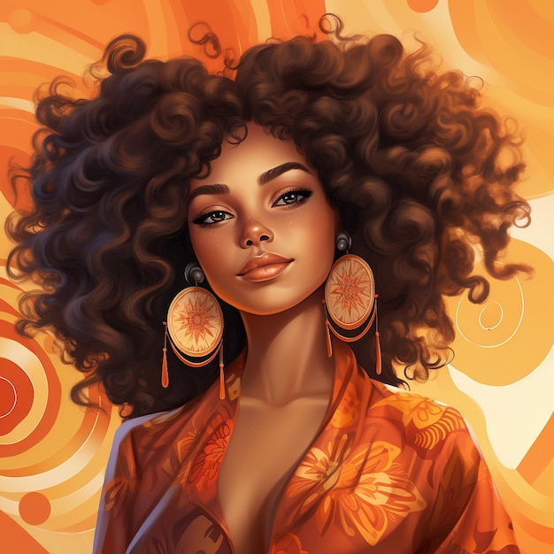 style illustration of a beautiful African American woman