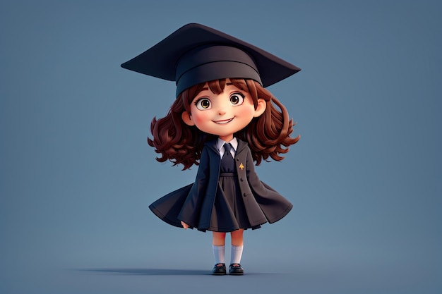 Style little cute student girl with gradulation hat ai generative