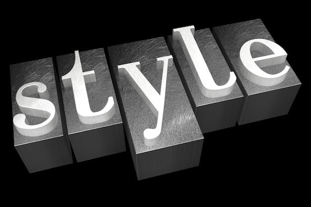 Style metal letterpress word isolated on black background