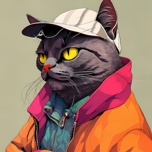 The style of a simplified and stylized art illustration of a cat bust portrait