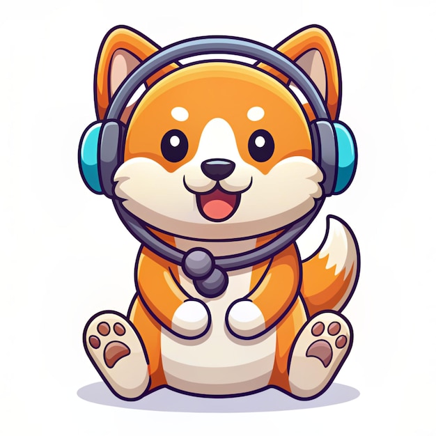 StyleCute Shiba Inu Hug Bone With Headphone Cartoon Vector Icon Illustration Animal Nature Icon Concept Isolated Premium Vector Flat Cartoon