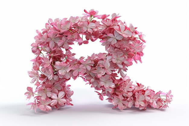 Photo stylish 3d modern letter r constructed from beautiful rose flowers on white background