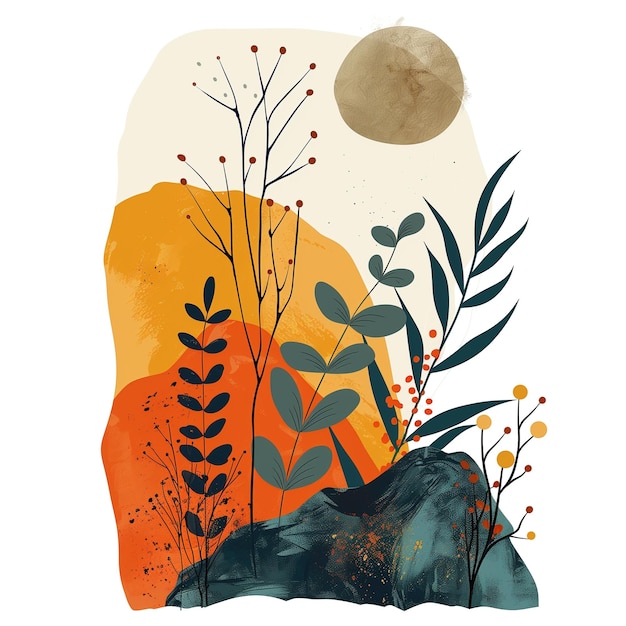 Photo stylish abstract nature illustration with earthy tones and simple shapes