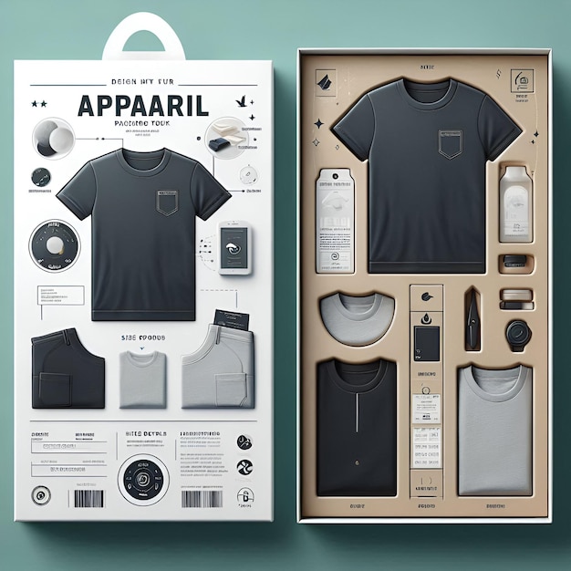 Photo stylish apparel packaging mockup sizes fabrics care instructions for tshirt or dress