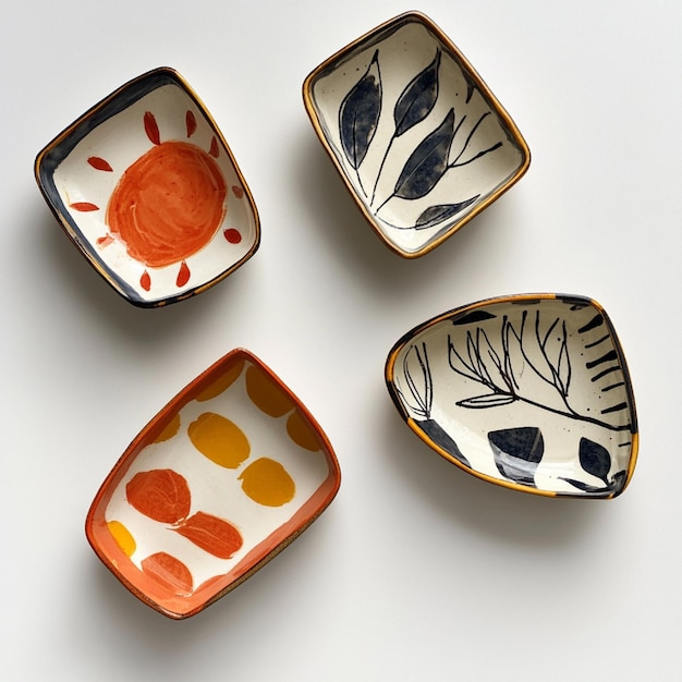 Stylish appetizer plates with unique shapes and bold patterns