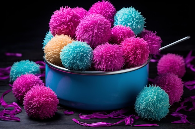 Stylish arrangement of candy coated popcorn in a decorative bowl