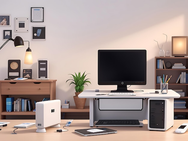 Stylish and attractive computer desk with white background 8k