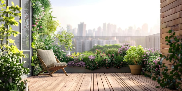 Stylish balcony home terrace with city background