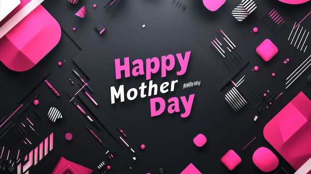 Photo stylish banner shows happy mothers day in bright shapes on a sleek black background