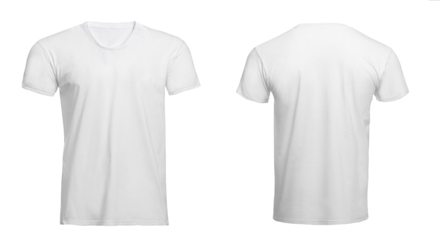 Stylish basic tshirt on white background front and back views Space for design