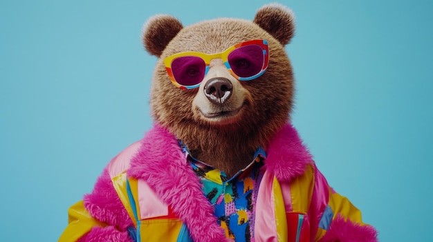 Stylish Bear in EyeCatching Fashionable Outfits on a Solid Background for Trendy Illustrations and Graphics