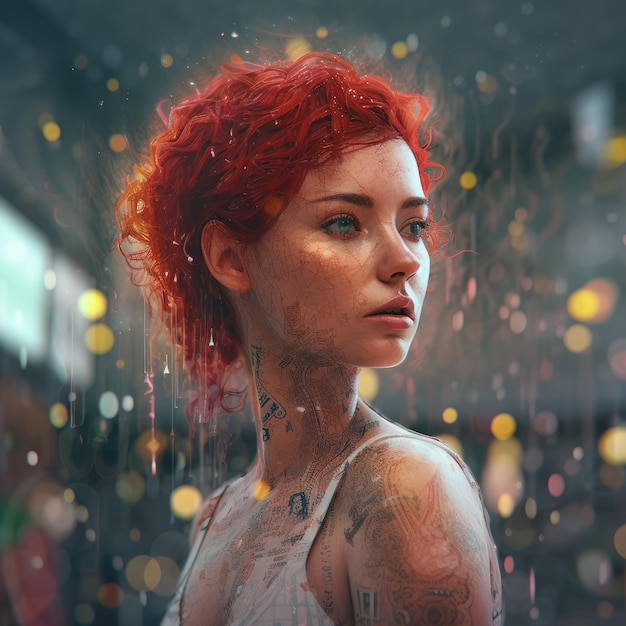 Stylish and beautiful girl with red hair generative ai