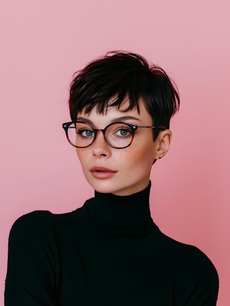 Stylish and beautiful short hair model wearing glasses