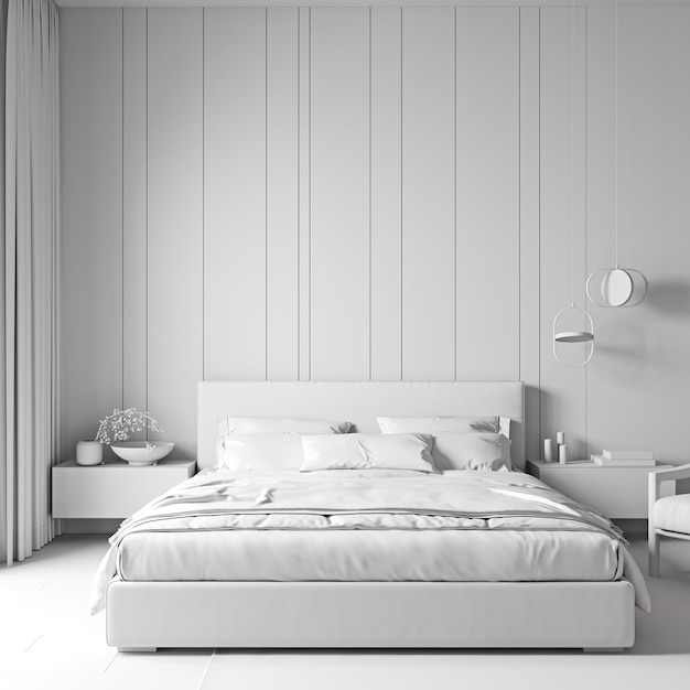 Stylish bedroom interior in gray tones 3d rendering