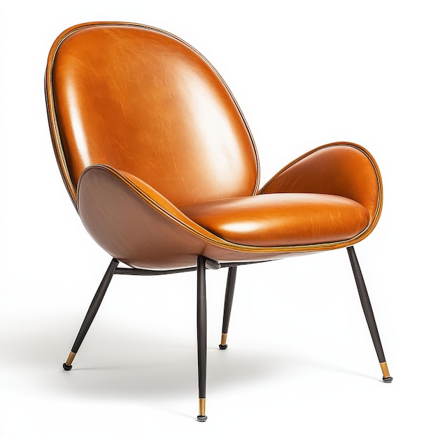 A stylish beetle chairs smooth curves and warm color pop against a white backdrop