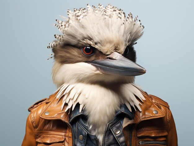 Photo stylish bird with leather jacket