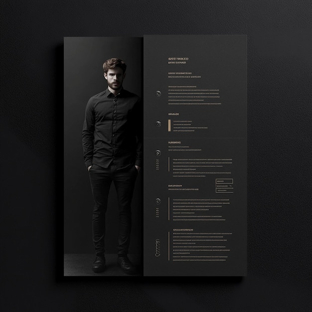 Photo stylish black background cv design with fulllength portrait