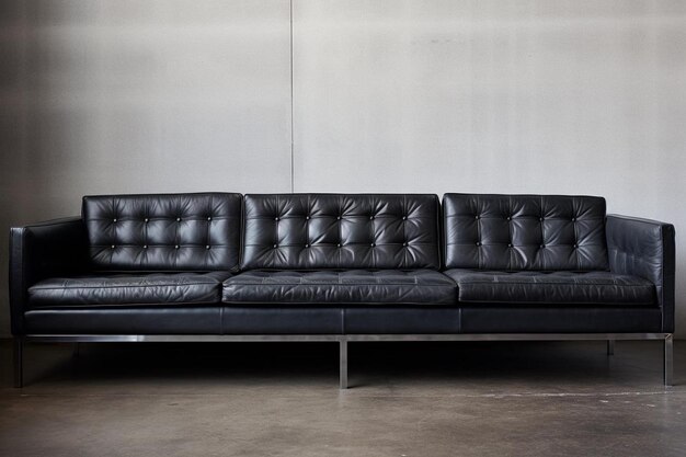 Photo stylish black leather sofa with sleek metal legs in