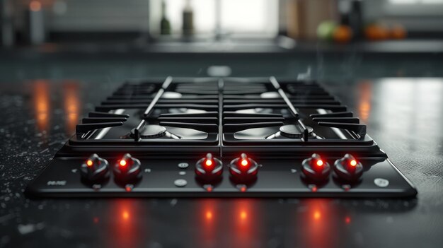 Stylish Black Stove With Red Glow