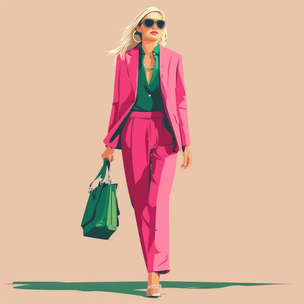 Photo a stylish blonde on a colored background an elegant woman in a fashionable pink suit sunglasses