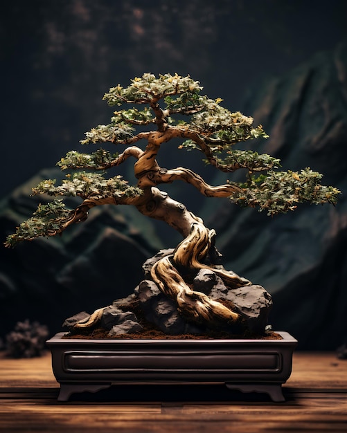 Stylish Bonsai Tree in Desert