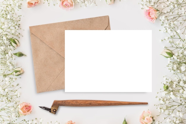 Stylish branding mockup to display your artworks. Cute vintage mock up on wooden background.