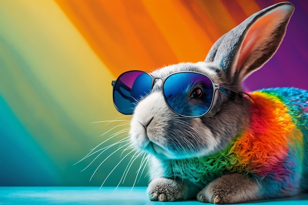 A stylish bunny wearing sunglasses against a vibrant background Generative AI