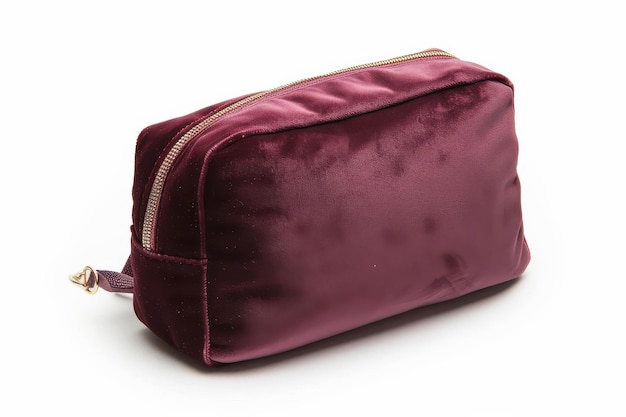 Photo stylish burgundy cosmetic bag displayed on a white surface ideal for organizing beauty essentials or travel items