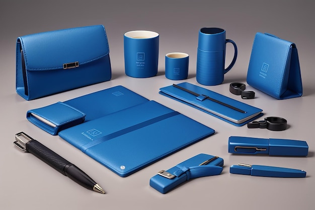 Stylish business stationery items set in blue color