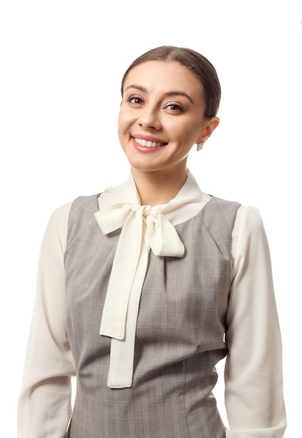 Stylish businesswoman on white