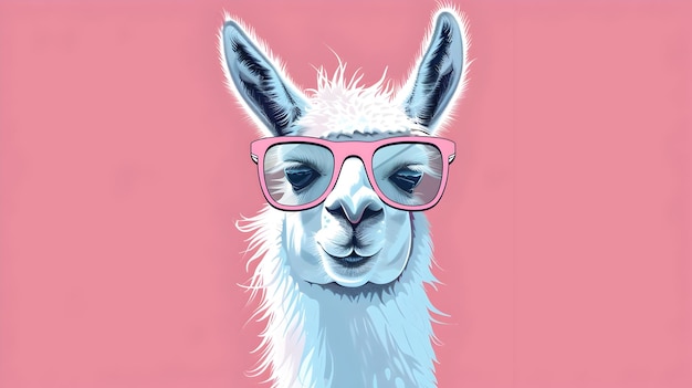 Stylish Cartoon Llama with Sunglasses in Pastel Colors Simple