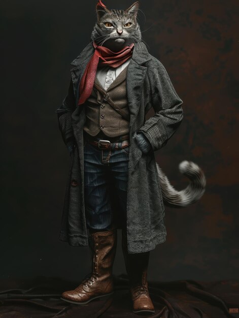 Photo stylish cat dressed as a victorian gentleman in a dark setting