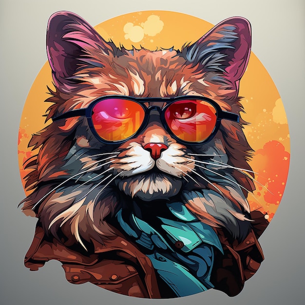 stylish cat iilustration with sunglasses and blue tie