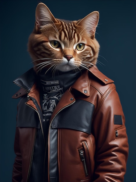 stylish cat in a leather jacket AI generated