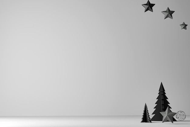 Stylish Christmas stars on gray wall Modern festive scandinavian decor in room 3D render