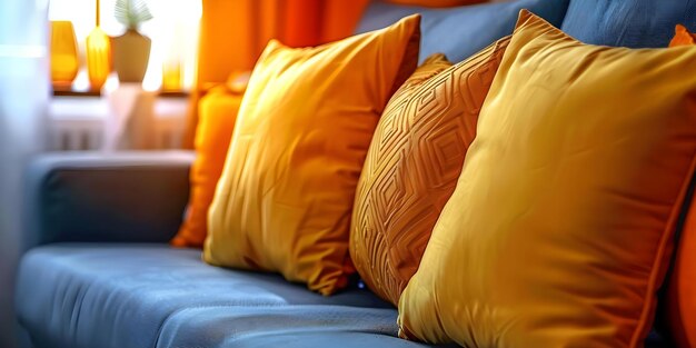 Photo stylish closeup of sofa pillow in interior design setting concept interior design stylish decor closeup shots sofa pillows home accessories