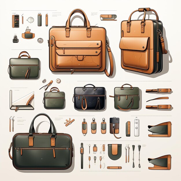 Photo a stylish collection of handbag illustrations featuring various designs and colors perfect for fashionrelated projects branding and creative design elements