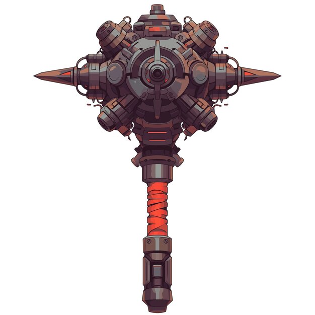 Stylish combat mace in cyberpunk style on a white background 2D logo