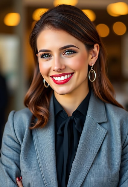 Photo stylish confident businesswoman smiling