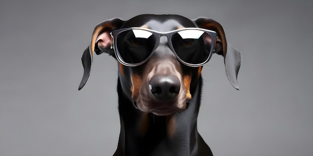 Stylish and Confident Doberman Rocking Sunglasses Perfect for Pet Fashion Concept Pet Fashion Doberman Sunglasses Stylish Confident