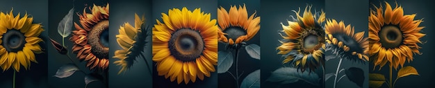 Stylish Dark Background with Sunflowers