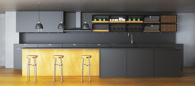 Stylish dark kitchen interior