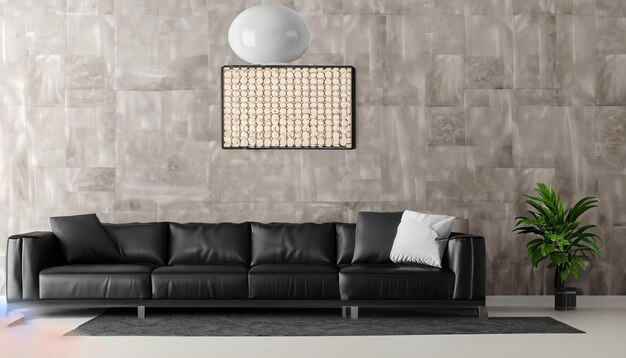 Stylish dark living room interior background black wall style 3d illustration living room